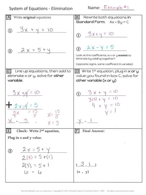 System Of Equations Elimination Organizer Notes And