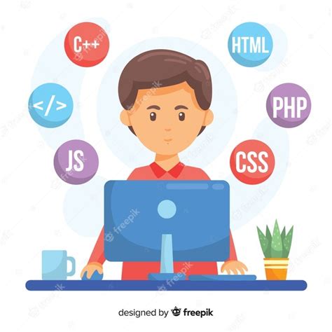 Portrait Of Programmer Working With Pc Vector Free Download