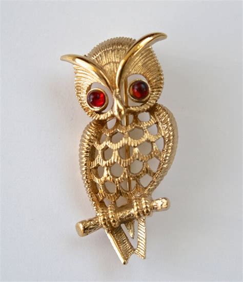 Vintage 1970s Owl Brooch Gold Avon Owl Pin By Foxybritvintage