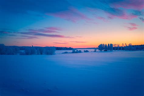 Cold Day Sunset Landscape Photo From Sotkamo Finland Stock Photo