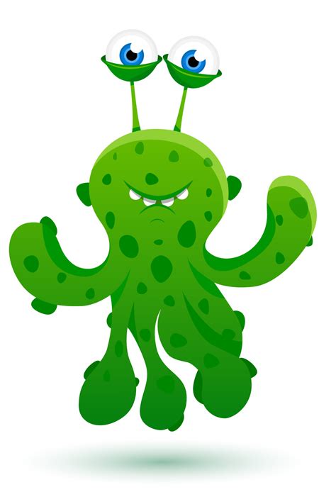 Cute Friendly Green Monster Alien With Tentacles In Spots Smiles