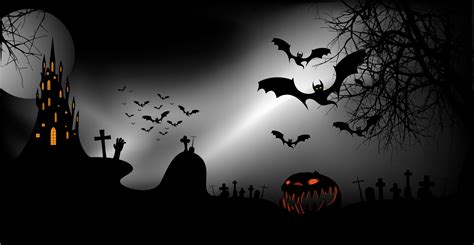 Halloween Party Banner Spooky Dark Background Silhouettes Of
