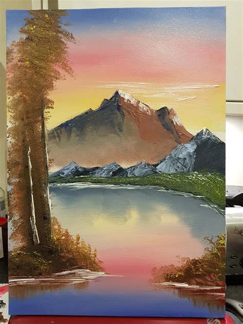 Second Attempt Of Bob Ross Inspired Wet On Wet Oil Painting R