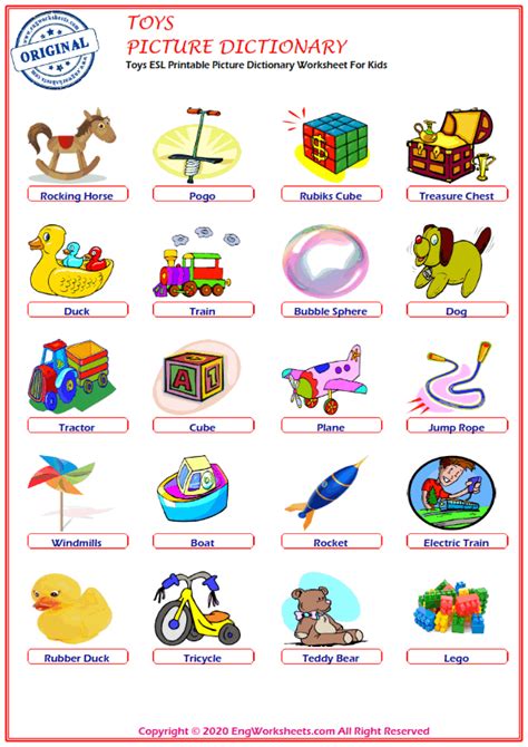 Toys Printable English Esl Vocabulary Worksheets 1 Engworksheets