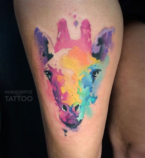 Giraffe Face Watercolor Tattoo