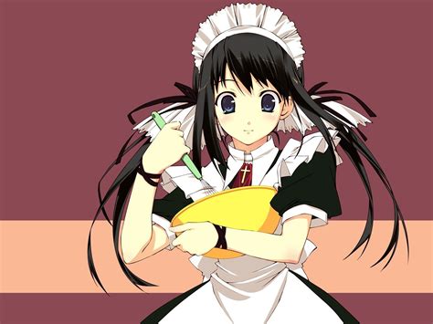 Wallpaper Illustration Anime Brunette Cartoon Black Hair Maid