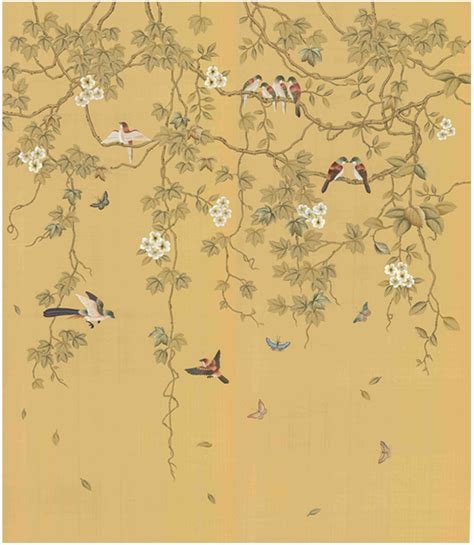 Chinoiserie Handpainted Silk Wallpaper Vines And Birds Two Etsy Uk