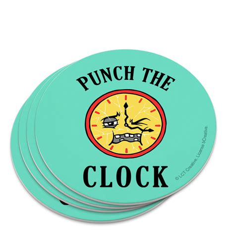 Punch The Clock Funny Humor Novelty Coaster Set