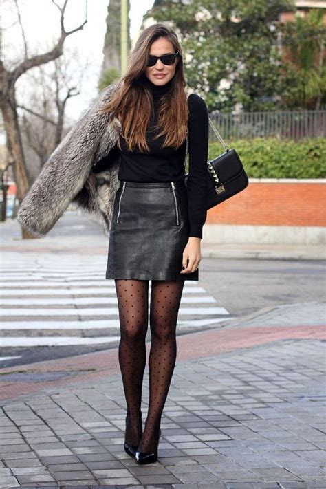 leather skirt and tights outfit dresses with stocking black pantyhose leather clothing