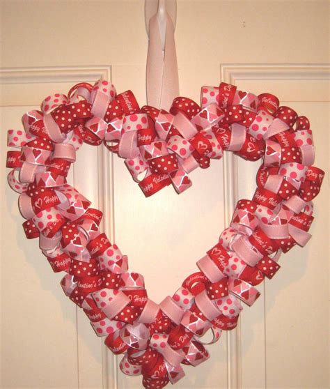 Valentines Heart Wreath Made From Ribbon Diy Valentines Day Wreath