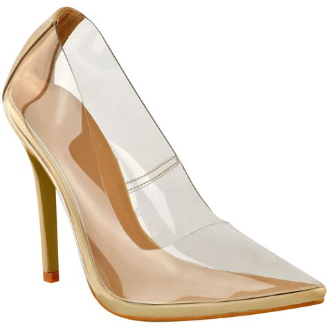 Womens Ladies Perspex Clear Court Shoes Stiletto High Heels Kim K Pumps Size Ebay