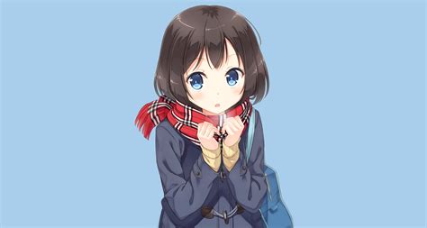 Anime Girl Short Brown Hair Blue Eyes