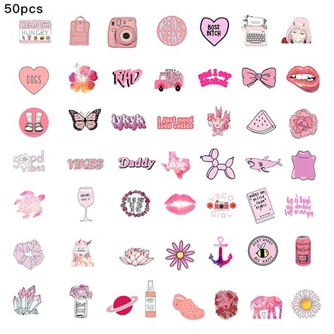 50pcs Aesthetic Sticker Lovely Girl Waterproof Decal Plastic Trendy