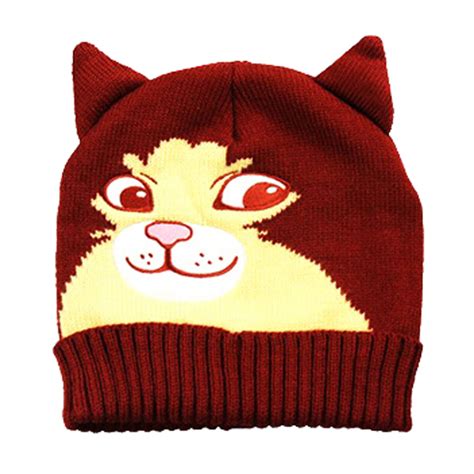 Cheeky Kitty Cat Face Shaped Animal Themed Knit Beanie In Maroon Cat