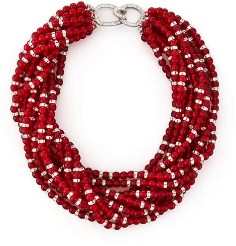 Kenneth Jay Lane Multi Strand Beaded Torsade Necklace Red Where To