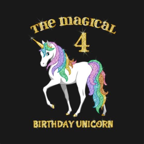 Cute Rainbow And Gold Unicorn 4th Birthday Girl Unicorn Birthday Girl