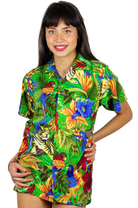 Original King Kameha Funky Hawaiibluse Hawaiihemd Damen XS XL Kurzarm Front Tasche