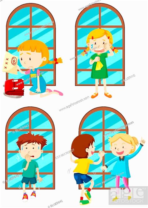 Set Of Simple Kids Cartoon Characters Illustration Stock Vector