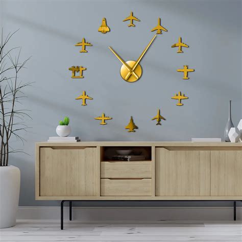 Plane Fighter Jet Modern Large Wall Clock Diy Acrylic Airplane Silent