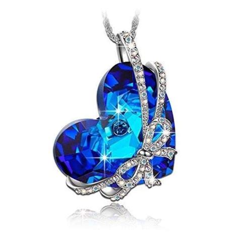 Qianse Heart Of The Ocean Bowtie Pendant Necklace Made With Swarovski