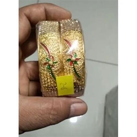 golden fancy party wear imitation brass bangle packaging type box at