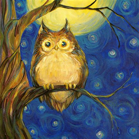Owl In Starry Night Painting By Peggy Wilson