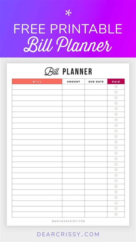 Free Printable Bill Planner
