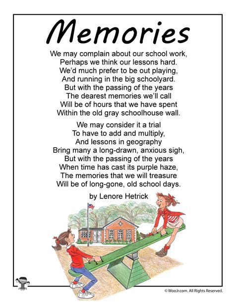 Memories Poem For Children Woo Jr Kids Activities Childrens