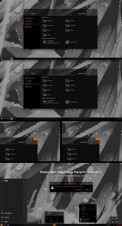 Shadow Black Glass Orange Theme For Windows 10 Cleodesktop In 2022