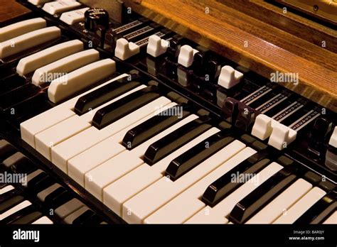 Closeup Image Of Hammond B3 Organ Keyboard With Drawbars Stock Photo