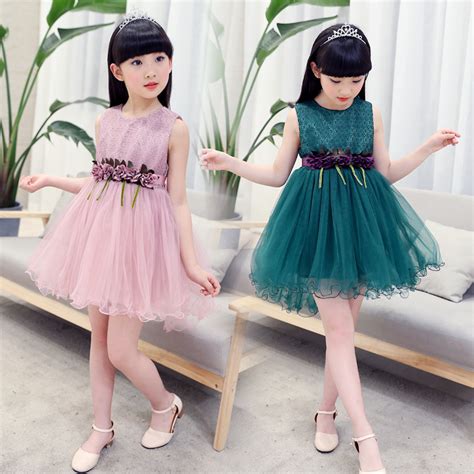 Girl Summer Dresses For Kids 2018 New Flower Lace Casual Children Party
