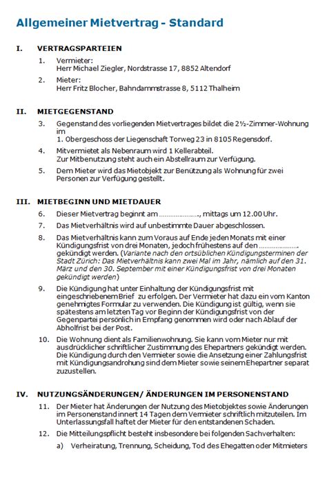 Der mietvertrag luft nur zum vorbergehenden gebrauch und endet daher zum oben angegebenen datum, ohne dass es einer kndigung bedarf. Mietvertrag Schweiz - MappedDomain