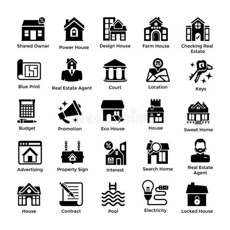 Real Estate Glyph Icons 7 Stock Illustration Illustration Of House