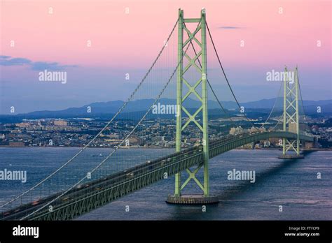 Akashi Kaikyo Bridge Spanning The Seto Inland Sea From Kobe Japan