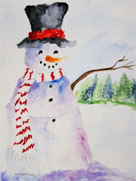 Snowman Original Watercolor Painting Christmas Painting Etsy