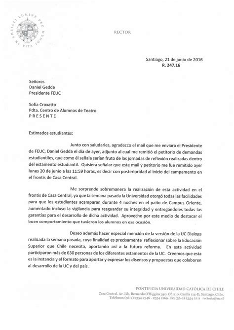 Carta Del Rector En Respuesta Al Petitorio Uc 2162016 By Feuc 2016