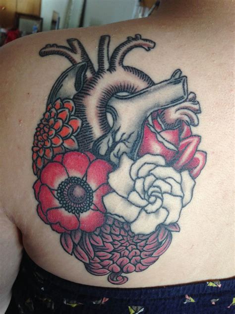 Black and white rose tattoo. First tattoo - Anatomical heart with flowers by Carolyn ...