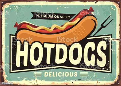 Hot Dogs Vintage Tin Sign Idea Stock Illustration Download Image Now