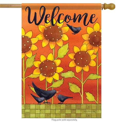 Sunny Fall Crows House Flag Floral Bird Double Sided Decorative Banner