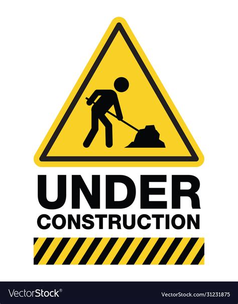 Under Construction Sign A Man Digging Ground Vector Image