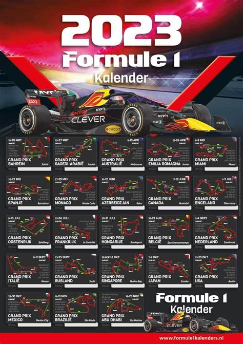 Formule1kalenders Poster F1 Kalender Met Starttijden En Circuitinfo