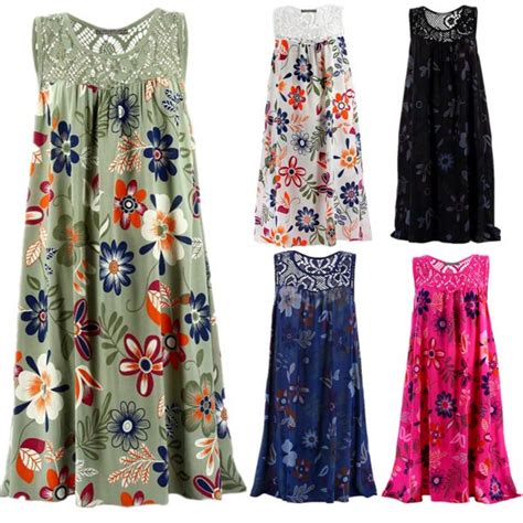 Divitia Fashion Plus Size Dress Women Sleevelss Lace Print Dress Loose Casual Summer Dress