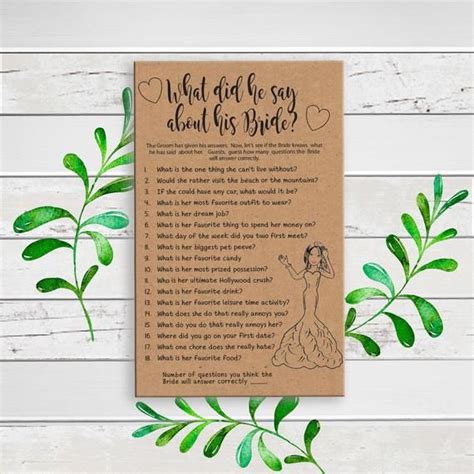 kraft paper what did he say about his bride printable wedding shower game d1687 with images