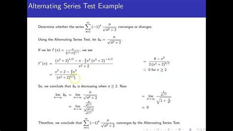 Alternating Series Test Example Youtube