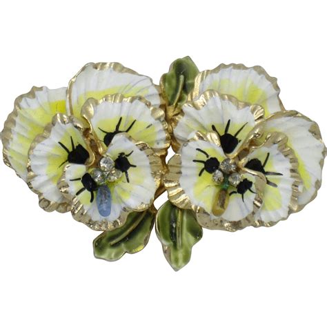 Signed Coro Double Pansy Enamel Flower Floral Figural Pin Brooch From