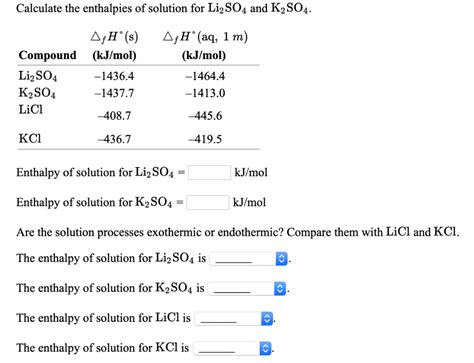 Solved Calculate The Enthalpies Of Solution For Li2SO4 And Chegg Com