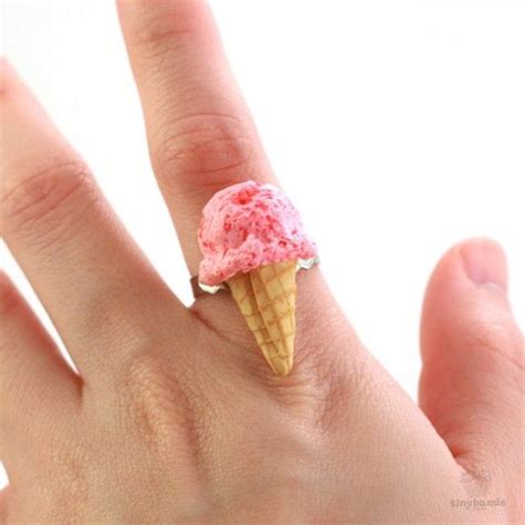 Scented Strawberry Ice Cream Ring Cream Rings Polymer Clay Charms Miniature Food Jewelry