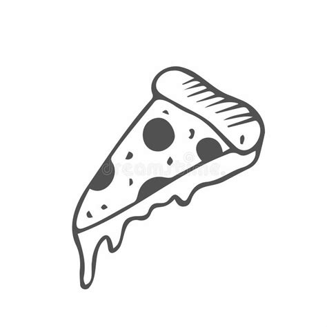 Pizza Slice With Melted Cheese And Pepperoni Hand Drawn Doodle