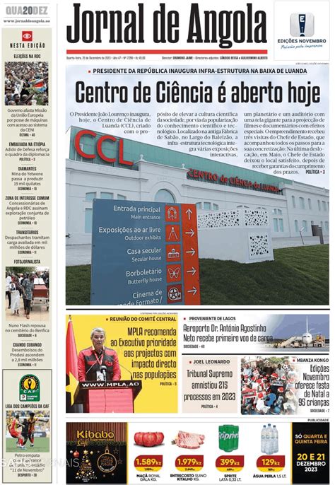 Jornal De Angola 20 Dez 2023 Jornais E Revistas Sapopt Última Hora E Notícias De Hoje