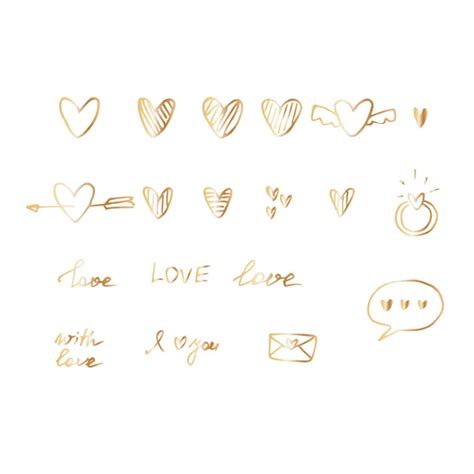 Golden Hearts Collection In Doodle Style In Vector Hearts Set For